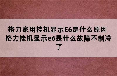 格力家用挂机显示E6是什么原因 格力挂机显示e6是什么故障不制冷了